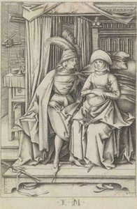 Un couple assis sur un lit - Israhel van Meckenem